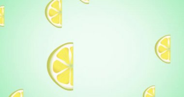 Yeşil arka planda yüzen tek limonların animasyonu. tropikal meyve, refah, yaz ve tatil konsepti dijital olarak üretilen video.
