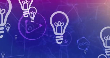 Bağlantı ağı üzerinden ampullerin animasyonu. iletişim teknolojisi, veri paylaşımı ve dijital arayüz konsepti dijital olarak oluşturulmuş video.