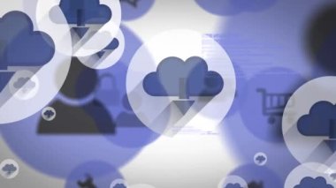 Beyaz arkaplanda ortam simgelerinin canlandırılması. iletişim teknolojisi, veri paylaşımı ve dijital arayüz konsepti dijital olarak oluşturulmuş video.