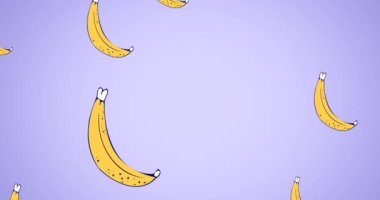 Mavi arka planda süzülen tek bir muzun animasyonu. tropikal meyve, refah, yaz ve tatil konsepti dijital olarak üretilen video.