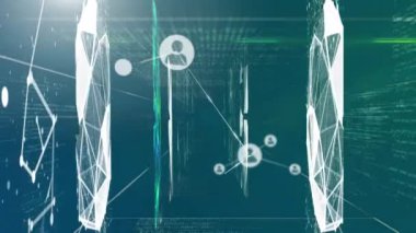 Siyah arkaplandaki bağlantı ağının canlandırılması. iletişim teknolojisi, veri paylaşımı ve dijital arayüz konsepti dijital olarak oluşturulmuş video.