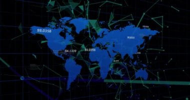 Dünya haritası üzerindeki bağlantı ağının animasyonu. iletişim teknolojisi, veri paylaşımı ve dijital arayüz konsepti dijital olarak oluşturulmuş video.
