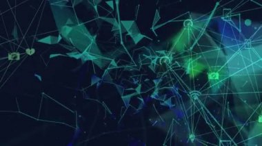 Siyah arkaplandaki bağlantı ağının canlandırılması. iletişim teknolojisi, veri paylaşımı ve dijital arayüz konsepti dijital olarak oluşturulmuş video.