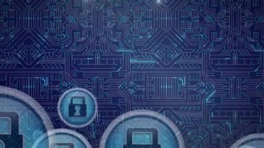 Asma kilitler üzerinden bağlantı ağının animasyonu. iletişim teknolojisi, veri paylaşımı ve dijital arayüz konsepti dijital olarak oluşturulmuş video.