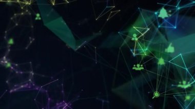 Siyah arkaplandaki bağlantı ağının canlandırılması. iletişim teknolojisi, veri paylaşımı ve dijital arayüz konsepti dijital olarak oluşturulmuş video.