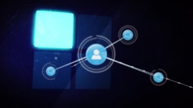 Siyah arkaplandaki bağlantı ağının canlandırılması. iletişim teknolojisi, veri paylaşımı ve dijital arayüz konsepti dijital olarak oluşturulmuş video.