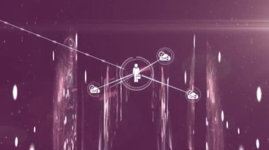 Siyah arkaplandaki bağlantı ağının canlandırılması. iletişim teknolojisi, veri paylaşımı ve dijital arayüz konsepti dijital olarak oluşturulmuş video.