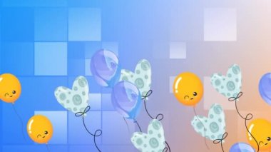 Mavi arka planda uçan renkli balonların canlandırması. parti ve kutlama konsepti dijital olarak oluşturulmuş video.