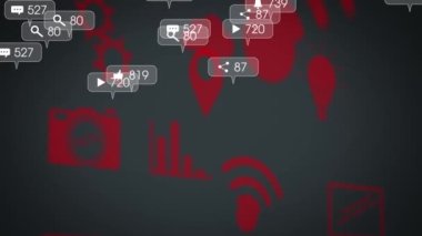 Gri arkaplanda medya simgelerinin canlandırılması. iletişim teknolojisi, veri paylaşımı ve dijital arayüz konsepti dijital olarak oluşturulmuş video.