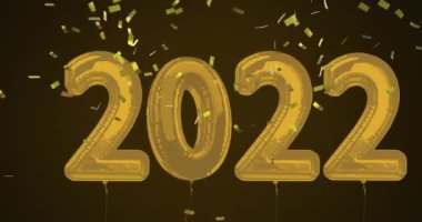 Siyah arka planda uçan ve düşen 2022 balon animasyonu. parti ve kutlama konsepti dijital olarak oluşturulmuş video.