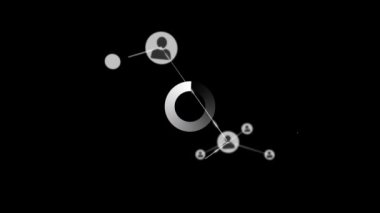 Siyah arkaplandaki bağlantı ağının canlandırılması. iletişim teknolojisi, veri paylaşımı ve dijital arayüz konsepti dijital olarak oluşturulmuş video.