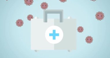 Virüs hücreleri üzerinde tıbbi malzeme animasyonu. Grip, hastalık, virüs ve aşı konsepti dijital olarak üretilen video.