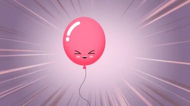 Mor arka planda gülümseyen pembe balon animasyonu. parti ve kutlama konsepti dijital olarak oluşturulmuş video.