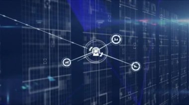 Veri işleme üzerinden bağlantı ağının animasyonu. iletişim teknolojisi, veri paylaşımı ve dijital arayüz konsepti dijital olarak oluşturulmuş video.