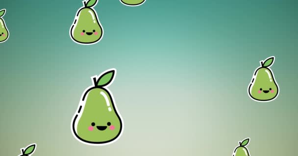 Animation Single Pears Floating Green Background Tropical Fruit Wellbeing Summer — Stock Video