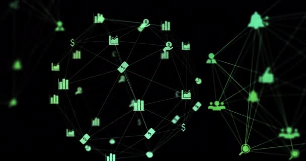 Animatie Van Het Netwerk Van Verbindingen Zwarte Achtergrond Communicatietechnologie Gegevensuitwisseling — Stockvideo