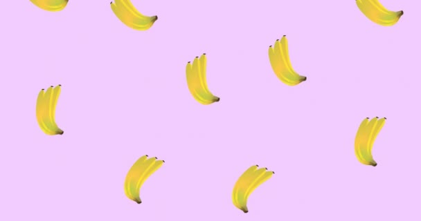 Κινούμενα Σχέδια Μεμονωμένων Μπανανών Που Επιπλέουν Μωβ Φόντο Τροπικά Φρούτα — Αρχείο Βίντεο