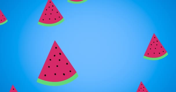 单西瓜在蓝色背景上漂浮的动画 热带水果 夏季和假日概念数码视频 — 图库视频影像