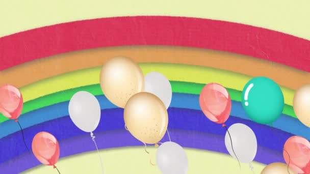 Animación Globos Colores Volando Sobre Fondo Del Arco Iris Concepto — Vídeos de Stock