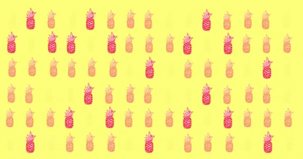 Animación Piñas Individuales Flotando Sobre Fondo Amarillo Frutas Tropicales Bienestar — Vídeos de Stock