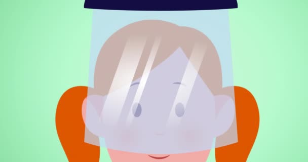 Анімація Дівчини Значком Щита Обличчя Над Вірусними Клітинами Глобальна Концепція — стокове відео