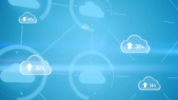 Animacja Sieci Połączeń Nad Chmurami Technologie Komunikacyjne Udostępnianie Danych Koncepcja — Wideo stockowe