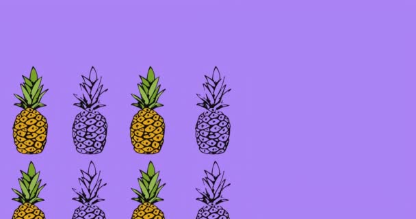 Animación Una Sola Piña Flotando Sobre Fondo Púrpura Frutas Tropicales — Vídeo de stock