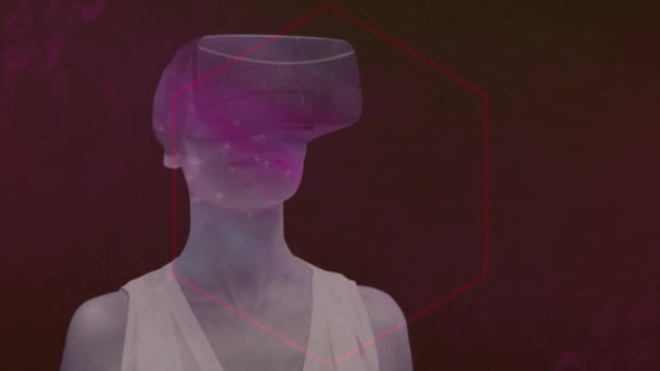 Animation Icônes Médias Sur Femme Avec Casque Technologie Communication Partage — Video