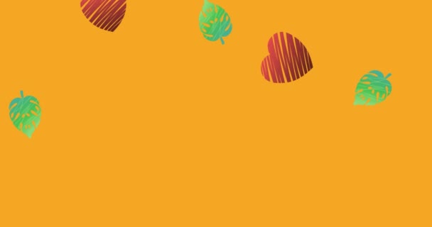 Animation Feuilles Tombant Sur Fond Orange Faune Tropicale Concept Aventure — Video