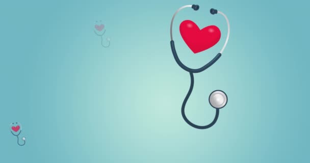 Animation Heart Icons Blue Background Flu Sickness Virus Vaccination Concept — Stock Video