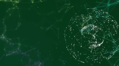 Yeşil arkaplandaki bağlantı ağının canlandırılması. iletişim teknolojisi, veri paylaşımı ve dijital arayüz konsepti dijital olarak oluşturulmuş video.