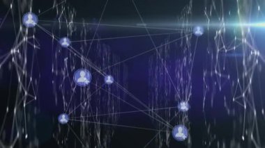 Siyah arkaplandaki bağlantı ağının canlandırılması. iletişim teknolojisi, veri paylaşımı ve dijital arayüz konsepti dijital olarak oluşturulmuş video.