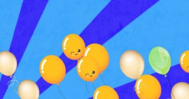 Mavi arka planda uçan renkli balonların canlandırması. parti ve kutlama konsepti dijital olarak oluşturulmuş video.