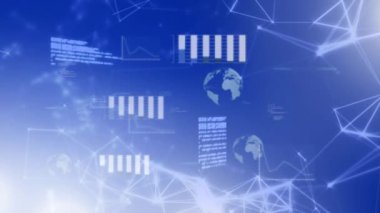 Mavi arkaplandaki bağlantı ağının canlandırılması. iletişim teknolojisi, veri paylaşımı ve dijital arayüz konsepti dijital olarak oluşturulmuş video.