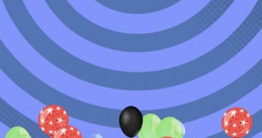 Mavi arka planda uçan renkli balonların canlandırması. parti ve kutlama konsepti dijital olarak oluşturulmuş video.