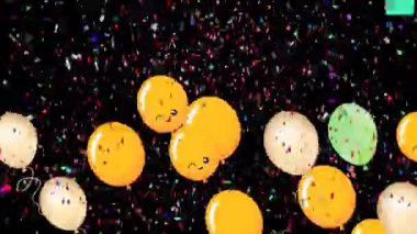 Siyah arka planda uçan ve düşen renkli balonların animasyonu. parti ve kutlama konsepti dijital olarak oluşturulmuş video.