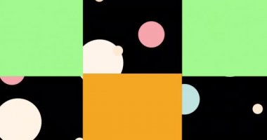 Koyu arkaplanda renkli şekillerin ve noktaların canlandırılması. parti ve kutlama konsepti dijital olarak oluşturulmuş video.