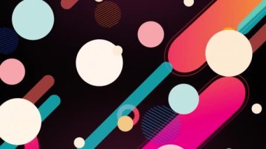 Koyu arkaplanda renkli şekillerin ve noktaların canlandırılması. parti ve kutlama konsepti dijital olarak oluşturulmuş video.