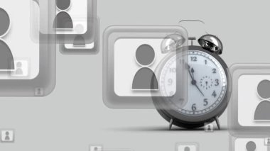 Zaman içinde hareket eden medya simgelerinin canlandırılması. iletişim teknolojisi, veri paylaşımı ve dijital arayüz konsepti dijital olarak oluşturulmuş video.