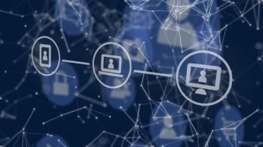 Siyah arkaplandaki bağlantı ağının canlandırılması. iletişim teknolojisi, veri paylaşımı ve dijital arayüz konsepti dijital olarak oluşturulmuş video.