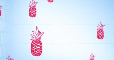 Mavi arka planda yüzen tek bir ananas animasyonu. tropikal meyve, refah, yaz ve tatil konsepti dijital olarak üretilen video.