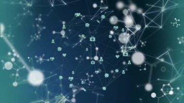 Mavi arkaplandaki bağlantı ağının canlandırılması. iletişim teknolojisi, veri paylaşımı ve dijital arayüz konsepti dijital olarak oluşturulmuş video.