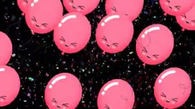 Siyah arka planda uçan ve düşen pembe balonların animasyonu. parti ve kutlama konsepti dijital olarak oluşturulmuş video.