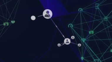 Siyah arkaplandaki bağlantı ağının canlandırılması. iletişim teknolojisi, veri paylaşımı ve dijital arayüz konsepti dijital olarak oluşturulmuş video.
