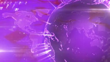 Dünya haritasının üzerinde dünyanın animasyonu. iletişim teknolojisi, veri paylaşımı ve dijital arayüz konsepti dijital olarak oluşturulmuş video.