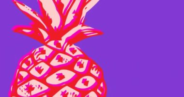 Mavi arka planda yüzen tek bir ananas animasyonu. tropikal meyve, refah, yaz ve tatil konsepti dijital olarak üretilen video.