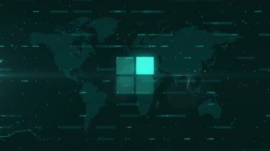 Dünya haritasında veri yükleme halkasının animasyonu. iletişim teknolojisi, veri paylaşımı ve dijital arayüz konsepti dijital olarak oluşturulmuş video.