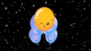 Siyah arka planda uçan ve düşen renkli balonların animasyonu. parti ve kutlama konsepti dijital olarak oluşturulmuş video.