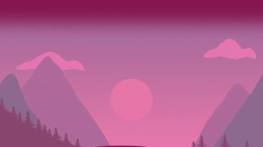 Mor manzaranın üzerinde uçan renkli balonların animasyonu. parti ve kutlama konsepti dijital olarak oluşturulmuş video.