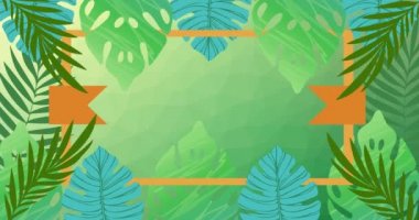 Yeşil arka planda tropikal bitki yapraklarının animasyonu. tropikal yaban hayatı ve macera konsepti dijital olarak oluşturulmuş video.